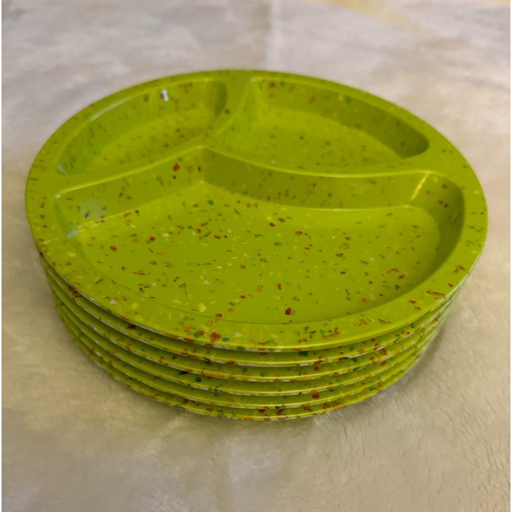 Zak Designs Green Confetti Melamine Divided DINNER Plate 8” Lot of 6